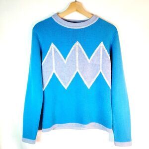 Soft Blue Retro Style Geometric Sweater
